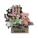 Arreglo Floral Rosas Rosadas + Lirios C/ Peluche