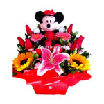 Arreglo Floral Rosas Rojas + Peluche en Canasta
